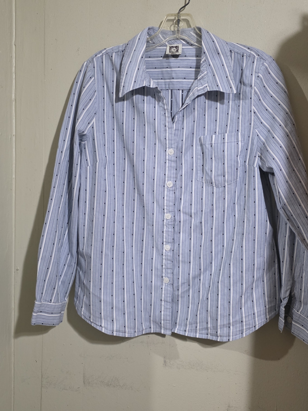 Anne Klein Light Blue and White Striped Button-Down Shirt Size L